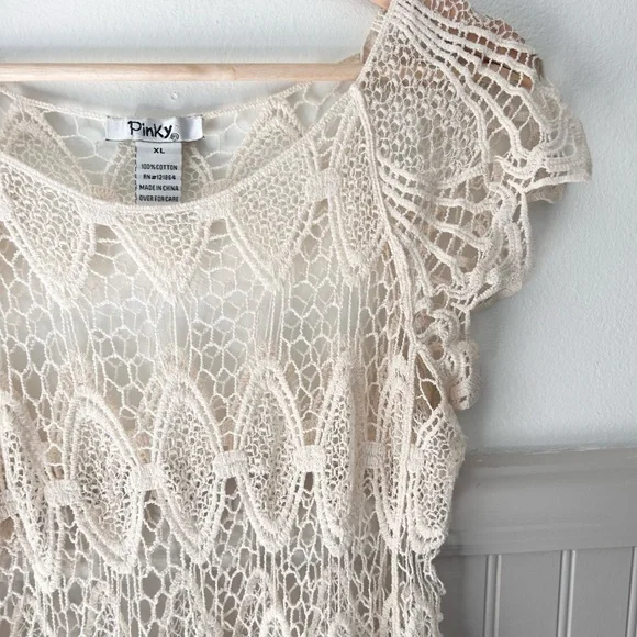 🌻 Pinky XL Cream Boho Crochet Lace Blouse - Picture 3 of 8